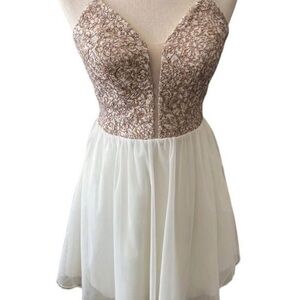 Elegant Cream and Brown Lace Dress